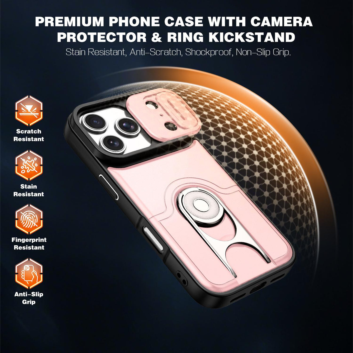 For iPhone 17 Pro Sliding Camera Cover 2 in 1 Rotating Holder Air Bag Shockproof Phone Case - Pink - EDA009696502E