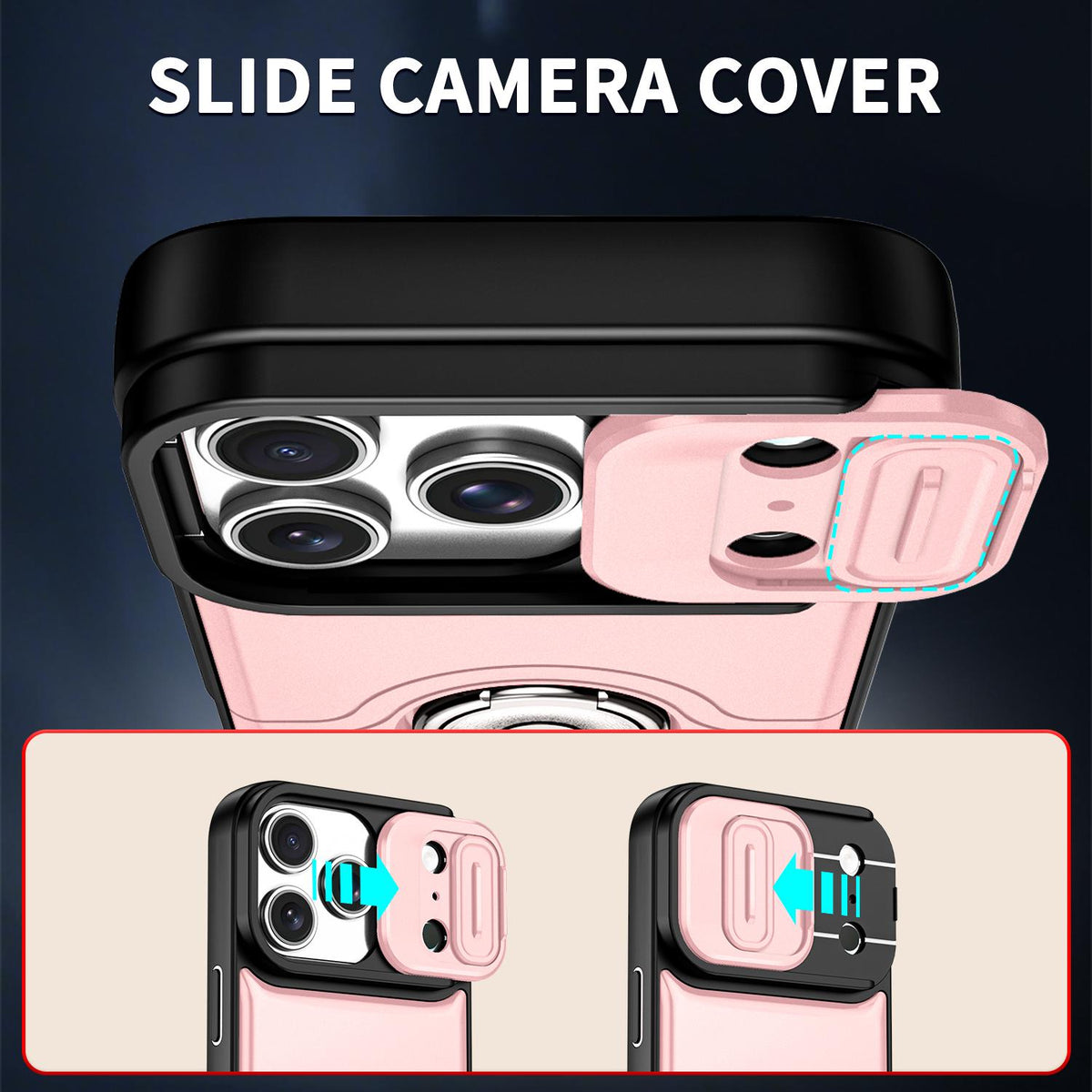 For iPhone 17 Pro Sliding Camera Cover 2 in 1 Rotating Holder Air Bag Shockproof Phone Case - Pink - EDA009696502E