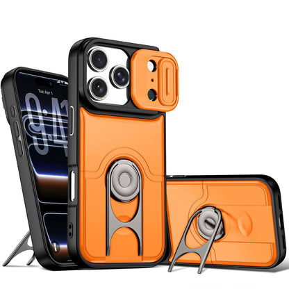 For iPhone 17 Pro Sliding Camera Cover 2 in 1 Rotating Holder Air Bag Shockproof Phone Case - Orange - EDA009696502F
