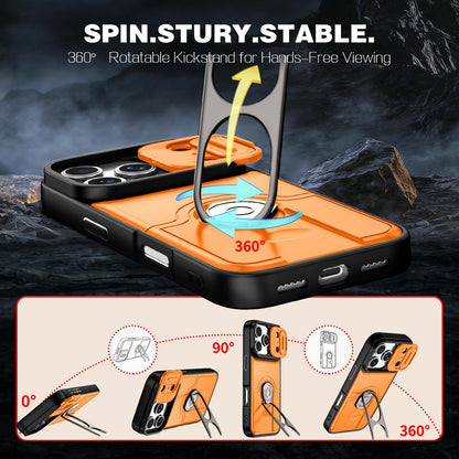 For iPhone 17 Pro Sliding Camera Cover 2 in 1 Rotating Holder Air Bag Shockproof Phone Case - Orange - EDA009696502F