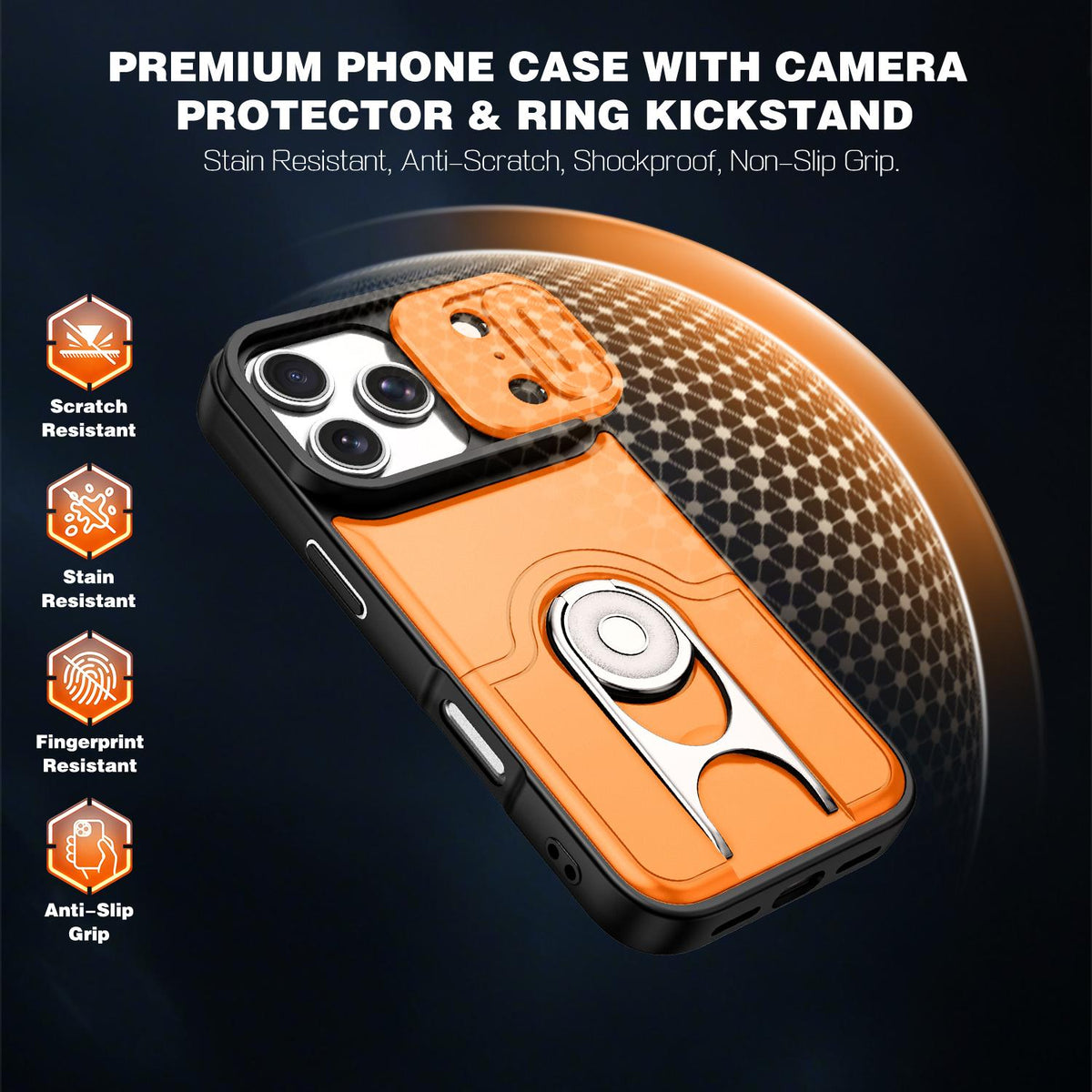 For iPhone 17 Pro Sliding Camera Cover 2 in 1 Rotating Holder Air Bag Shockproof Phone Case - Orange - EDA009696502F