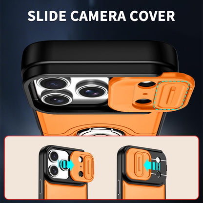 For iPhone 17 Pro Sliding Camera Cover 2 in 1 Rotating Holder Air Bag Shockproof Phone Case - Orange - EDA009696502F