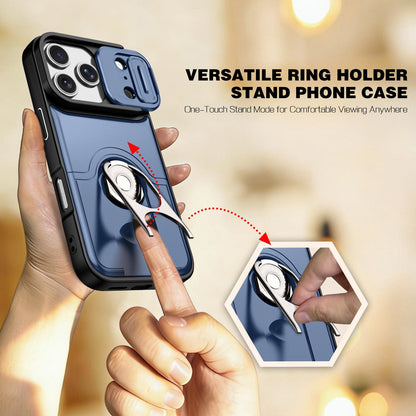 For iPhone 17 Pro Sliding Camera Cover 2 in 1 Rotating Holder Air Bag Shockproof Phone Case - Blue - EDA009696502G