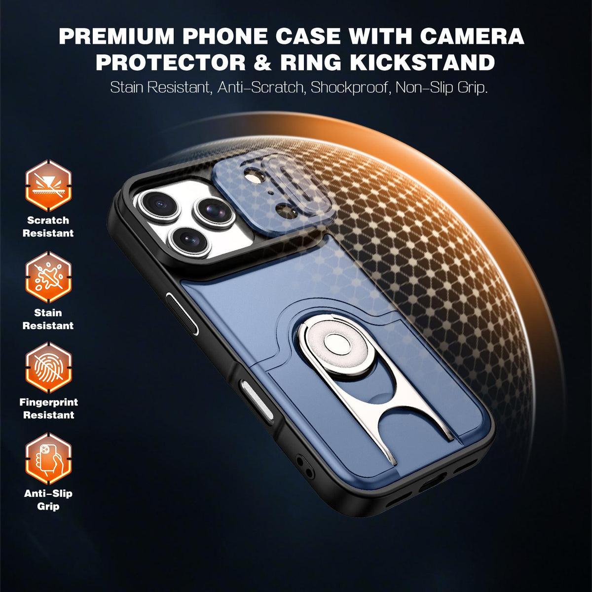 For iPhone 17 Pro Sliding Camera Cover 2 in 1 Rotating Holder Air Bag Shockproof Phone Case - Blue - EDA009696502G