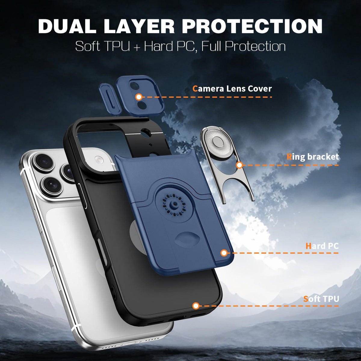 For iPhone 17 Pro Sliding Camera Cover 2 in 1 Rotating Holder Air Bag Shockproof Phone Case - Blue - EDA009696502G
