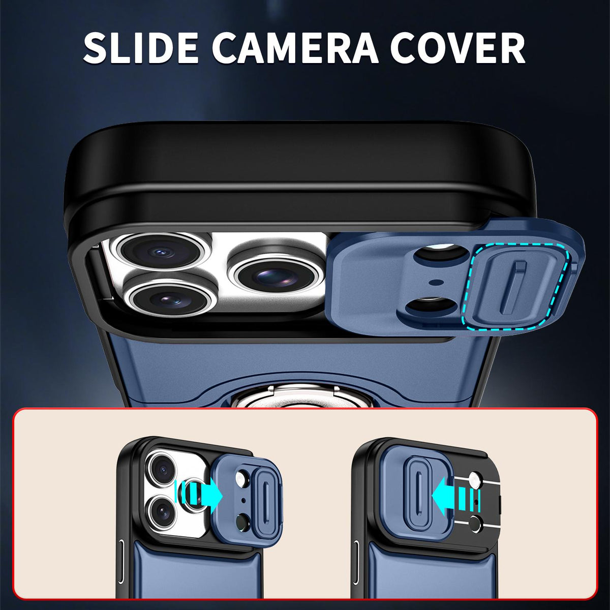 For iPhone 17 Pro Sliding Camera Cover 2 in 1 Rotating Holder Air Bag Shockproof Phone Case - Blue - EDA009696502G