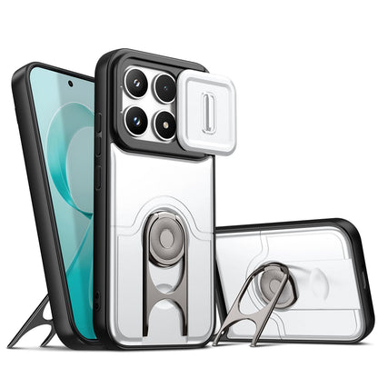 For Redmi K90/Poco F8 Pro 5G Sliding Camera Cover 2 in 1 Rotating Holder Air Bag Shockproof Phone Case - Silvery - EDA009696701A