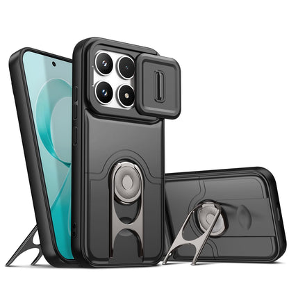 For Redmi K90/Poco F8 Pro 5G Sliding Camera Cover 2 in 1 Rotating Holder Air Bag Shockproof Phone Case - Black - EDA009696701B