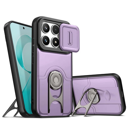 For Redmi K90/Poco F8 Pro 5G Sliding Camera Cover 2 in 1 Rotating Holder Air Bag Shockproof Phone Case - Purple - EDA009696701C