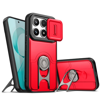 For Redmi K90/Poco F8 Pro 5G Sliding Camera Cover 2 in 1 Rotating Holder Air Bag Shockproof Phone Case - Red - EDA009696701D