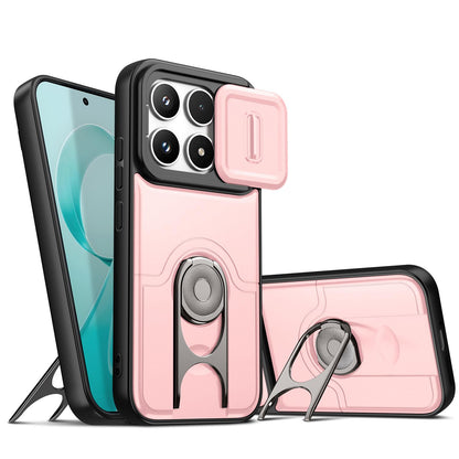For Redmi K90/Poco F8 Pro 5G Sliding Camera Cover 2 in 1 Rotating Holder Air Bag Shockproof Phone Case - Pink - EDA009696701E
