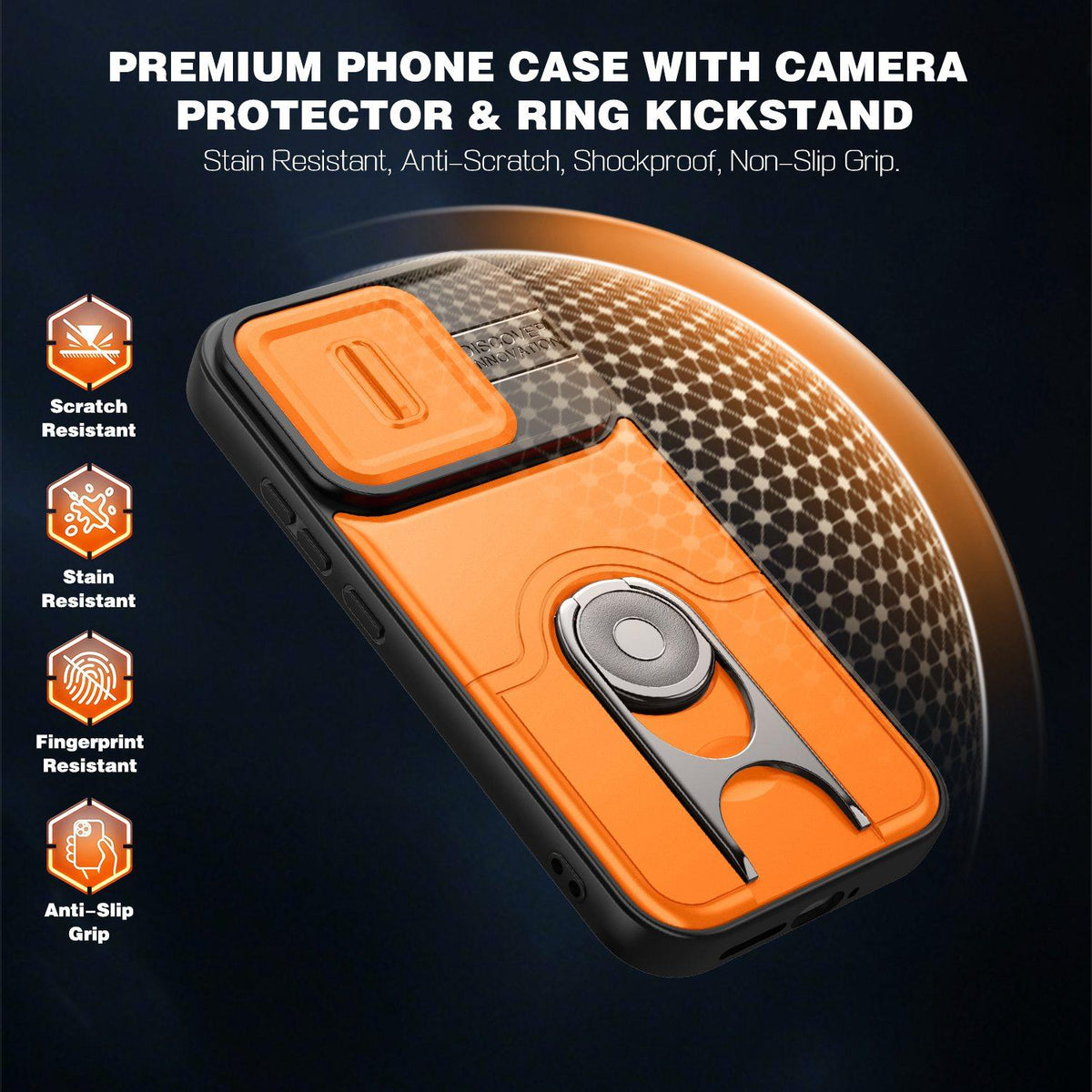 For Redmi K90/Poco F8 Pro 5G Sliding Camera Cover 2 in 1 Rotating Holder Air Bag Shockproof Phone Case - Orange - EDA009696701F