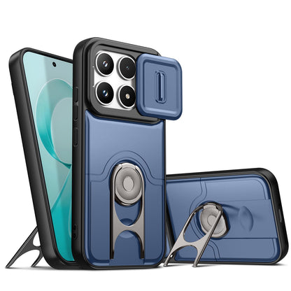 For Redmi K90/Poco F8 Pro 5G Sliding Camera Cover 2 in 1 Rotating Holder Air Bag Shockproof Phone Case - Blue - EDA009696701G