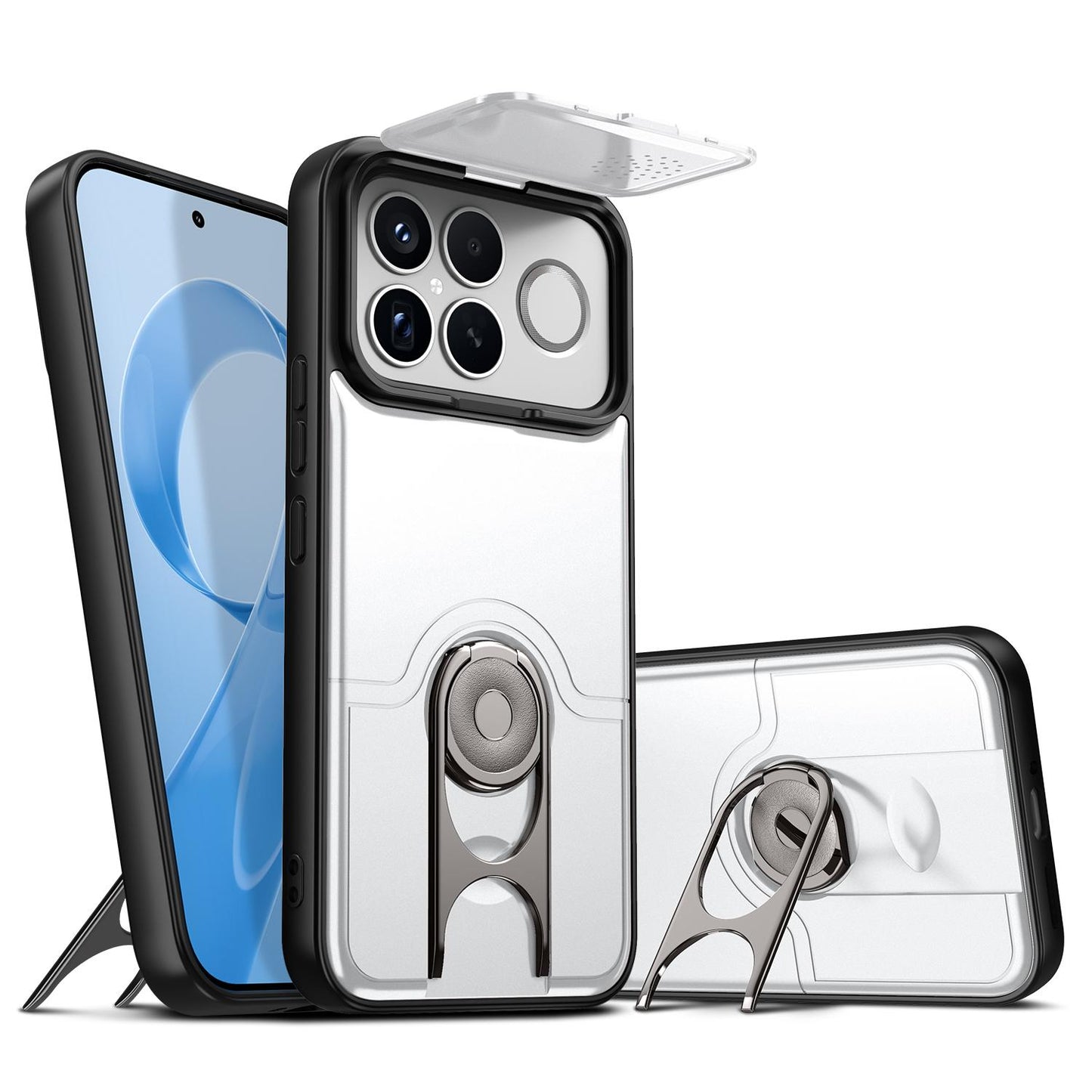 For Redmi K90 Pro Max/Poco F8 Ultra 5G Sliding Camera Cover 2 in 1 Rotating Holder Air Bag Shockproof Phone Case(Silvery)