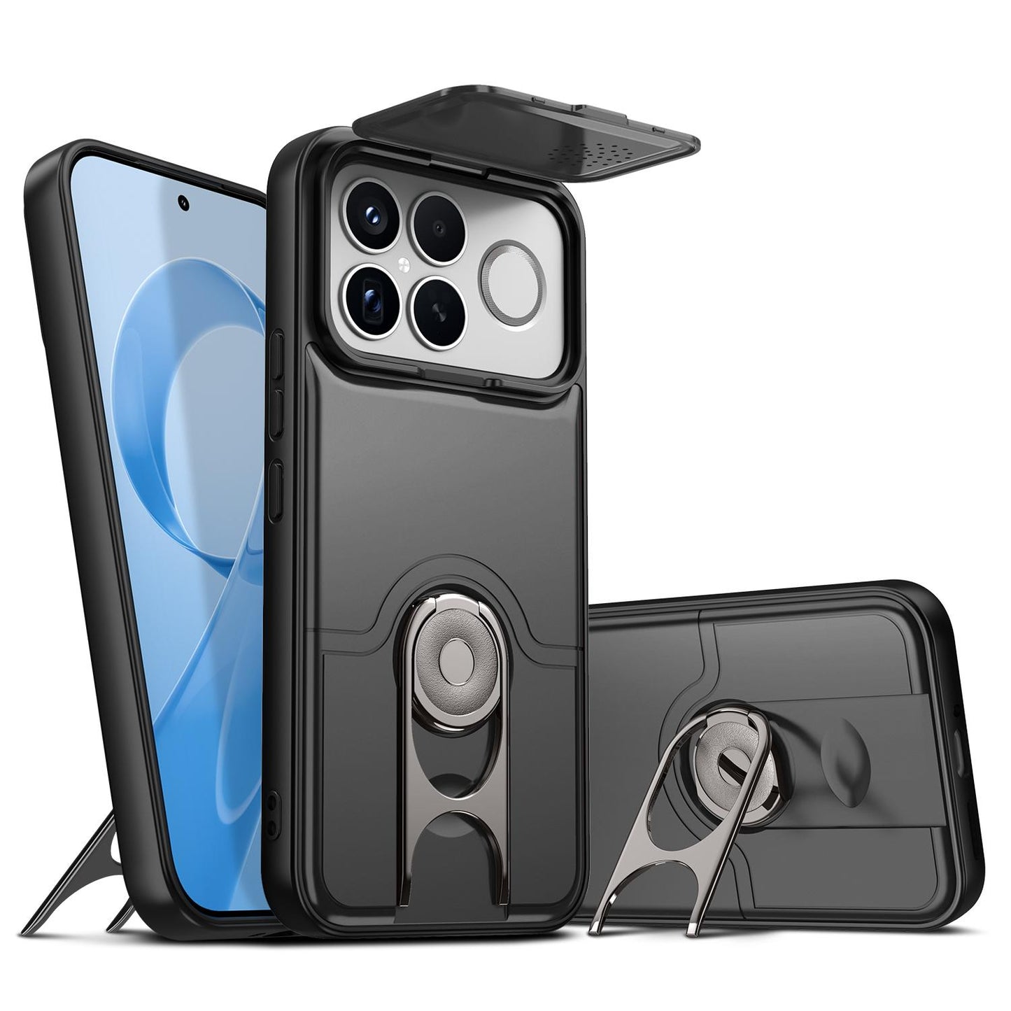 For Redmi K90 Pro Max/Poco F8 Ultra 5G Sliding Camera Cover 2 in 1 Rotating Holder Air Bag Shockproof Phone Case(Black)