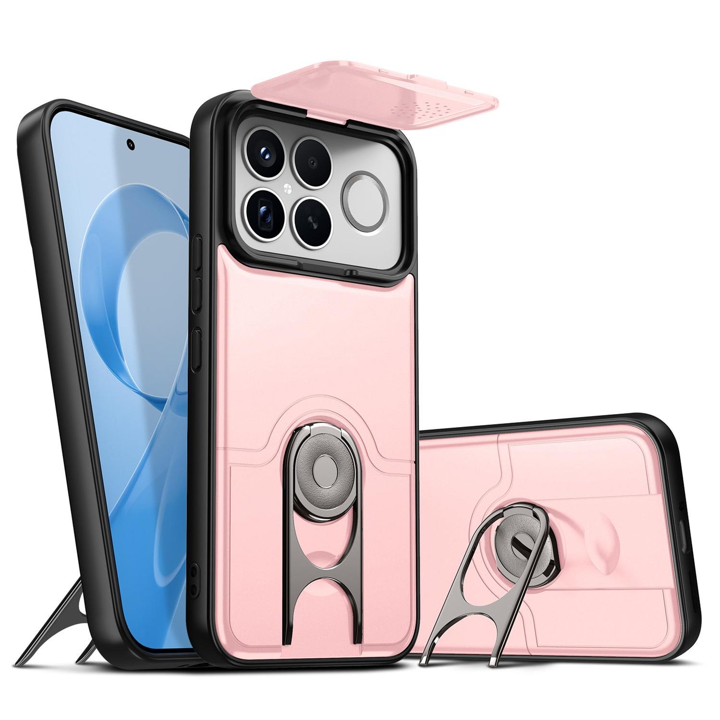 For Redmi K90 Pro Max/Poco F8 Ultra 5G Sliding Camera Cover 2 in 1 Rotating Holder Air Bag Shockproof Phone Case(Pink)