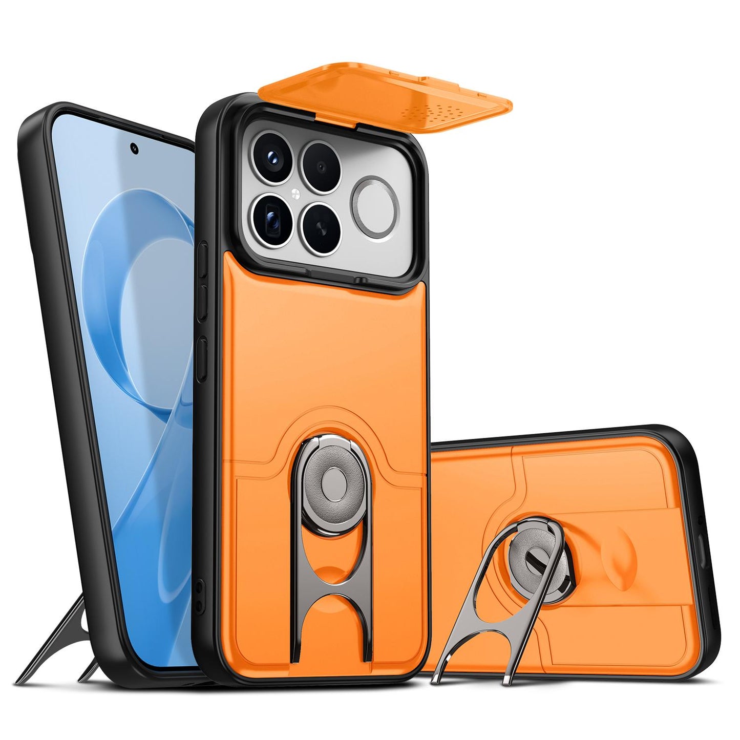 For Redmi K90 Pro Max/Poco F8 Ultra 5G Sliding Camera Cover 2 in 1 Rotating Holder Air Bag Shockproof Phone Case(Orange)