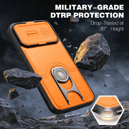 For Redmi K90 Pro Max/Poco F8 Ultra 5G Sliding Camera Cover 2 in 1 Rotating Holder Air Bag Shockproof Phone Case(Orange)