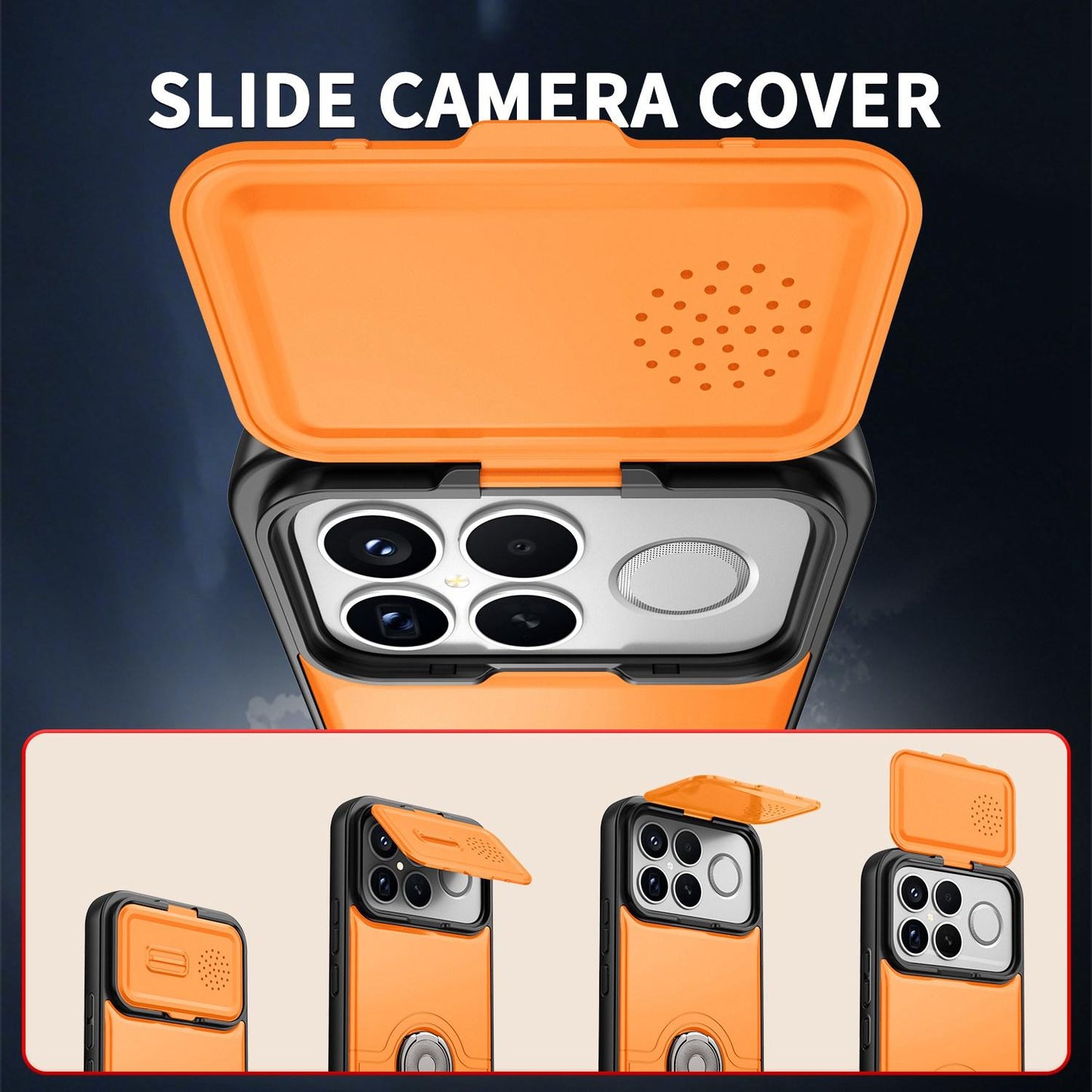 For Redmi K90 Pro Max/Poco F8 Ultra 5G Sliding Camera Cover 2 in 1 Rotating Holder Air Bag Shockproof Phone Case(Orange)