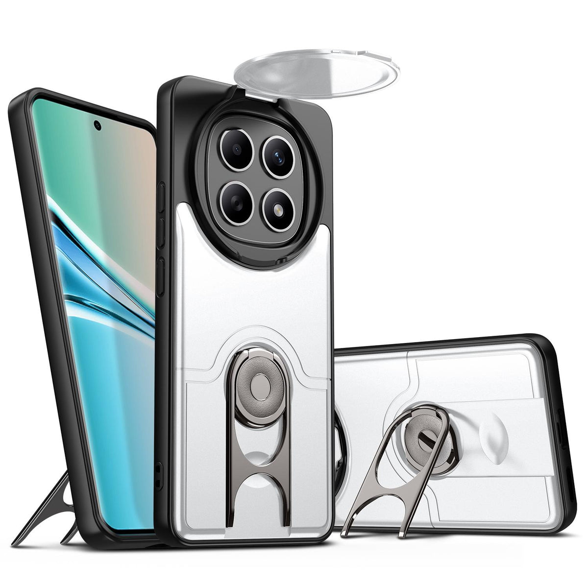 For Redmi Note 15 5G/4G Global 164mm Sliding Camera Cover 2 in 1 Rotating Holder Air Bag Shockproof Phone Case - Silvery - EDA009696703A
