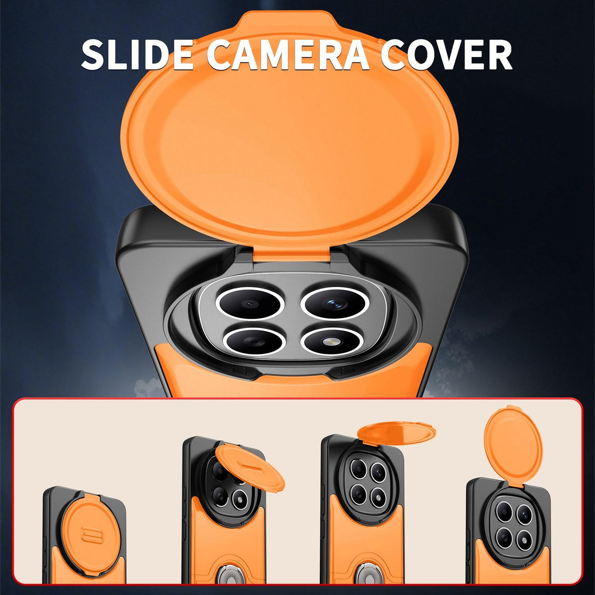 For Redmi Note 15 5G/4G Global 164mm Sliding Camera Cover 2 in 1 Rotating Holder Air Bag Shockproof Phone Case - Black - EDA009696703B