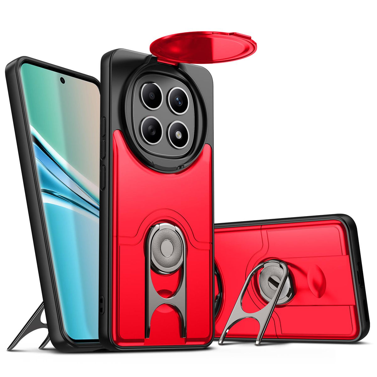 For Redmi Note 15 5G/4G Global 164mm Sliding Camera Cover 2 in 1 Rotating Holder Air Bag Shockproof Phone Case - Red - EDA009696703D