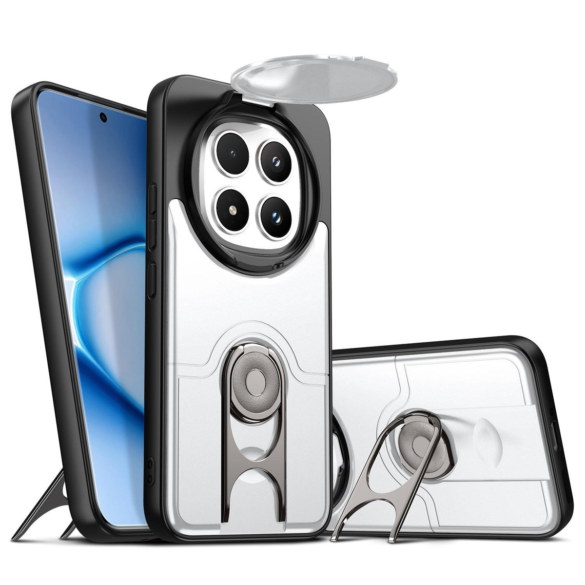 For Redmi Note 15 Pro+ 5G Global 163.3mm Sliding Camera Cover 2 in 1 Rotating Holder Air Bag Shockproof Phone Case - Silvery - EDA009696706A