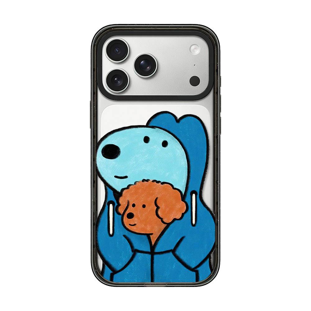 For iPhone 17 Pro Max Cute Dog Pattern Acrylic TPU Phone Case - Blue Dog Hugging Brown Dog - EDA009696801C