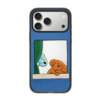 For iPhone 17 Pro Max Cute Dog Pattern Acrylic TPU Phone Case - Window Blue Dog and Brown Dog - EDA009696801D