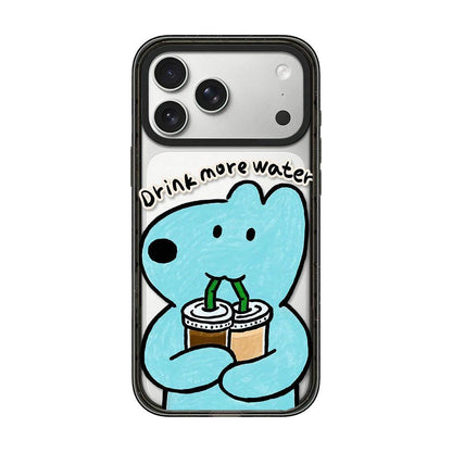 For iPhone 17 Pro Cute Dog Pattern Acrylic TPU Phone Case - Blue Puppy Drinking Water - EDA009696802A