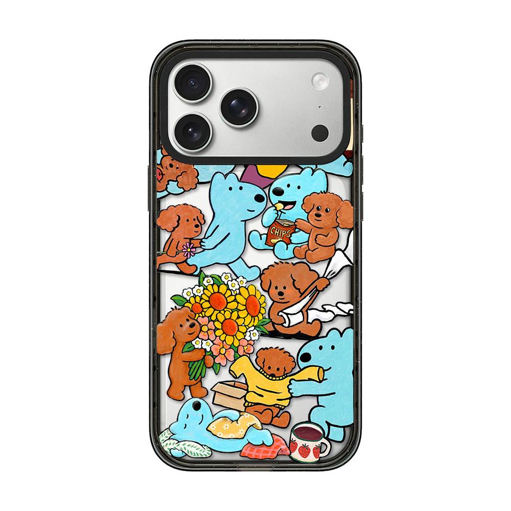 For iPhone 17 Pro Cute Dog Pattern Acrylic TPU Phone Case - Blue Brown Dog Friends - EDA009696802E