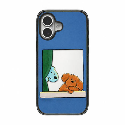 For iPhone 17 Cute Dog Pattern Acrylic TPU Phone Case - Window Blue Dog and Brown Dog - EDA009696803D