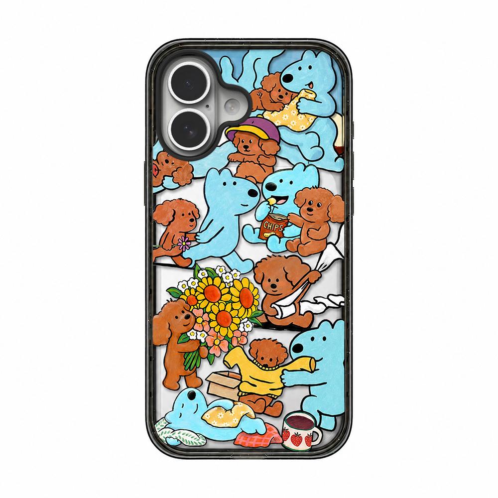 For iPhone 17 Cute Dog Pattern Acrylic TPU Phone Case - Blue Brown Dog Friends - EDA009696803E