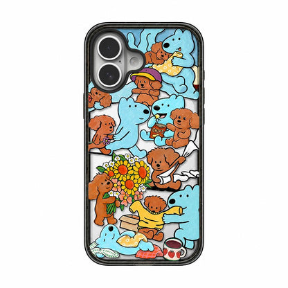 For iPhone 17 Cute Dog Pattern Acrylic TPU Phone Case - Blue Brown Dog Friends - EDA009696803E