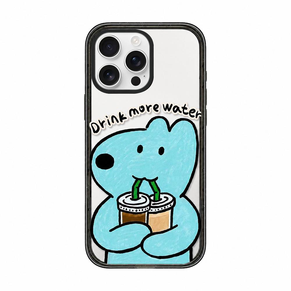For iPhone 16 Pro Cute Dog Pattern Acrylic TPU Phone Case - Blue Puppy Drinking Water - EDA009696806A