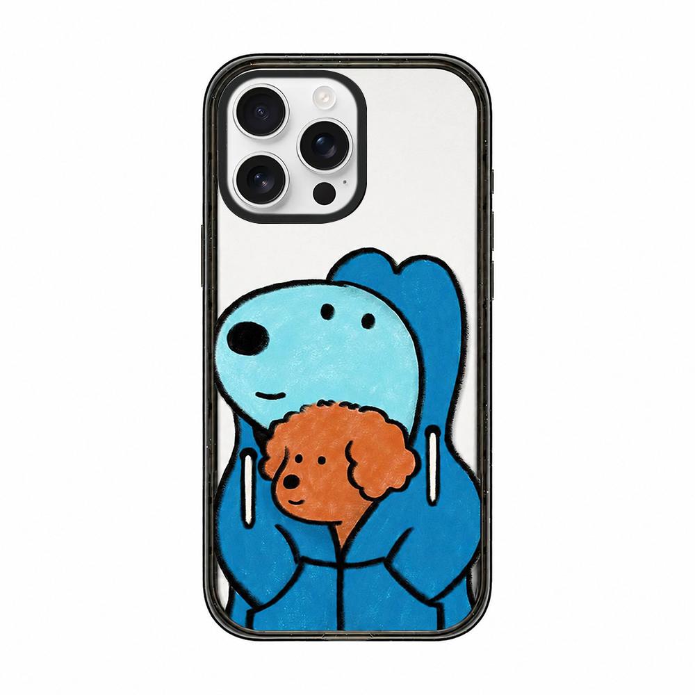 For iPhone 16 Pro Cute Dog Pattern Acrylic TPU Phone Case - Blue Dog Hugging Brown Dog - EDA009696806C