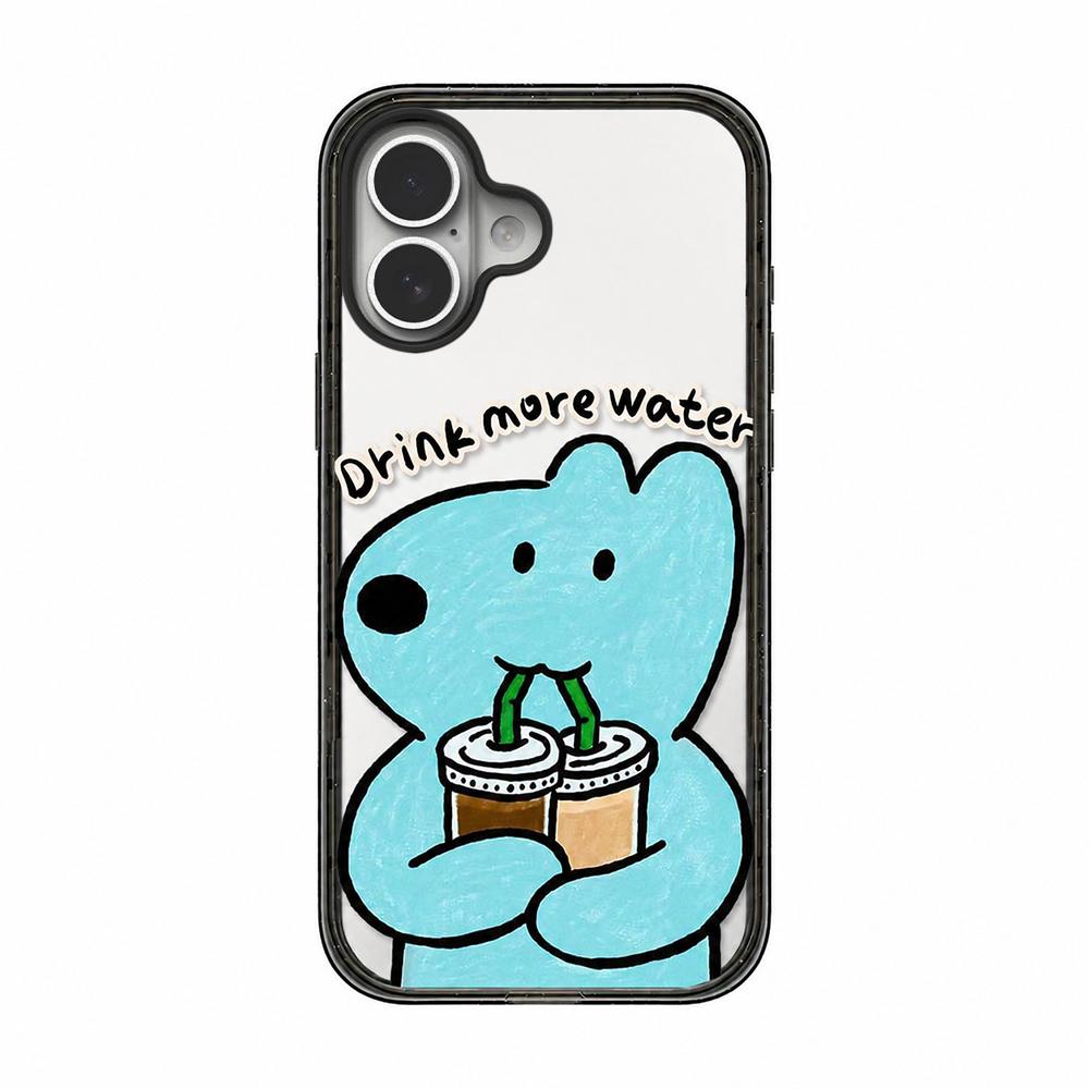 For iPhone 16 Cute Dog Pattern Acrylic TPU Phone Case - Blue Puppy Drinking Water - EDA009696808A