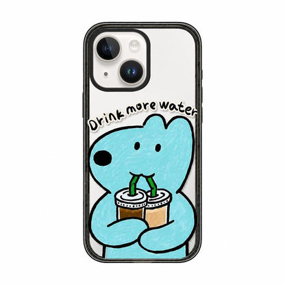 For iPhone 15 Plus Cute Dog Pattern Acrylic TPU Phone Case - Blue Puppy Drinking Water - EDA009696811A