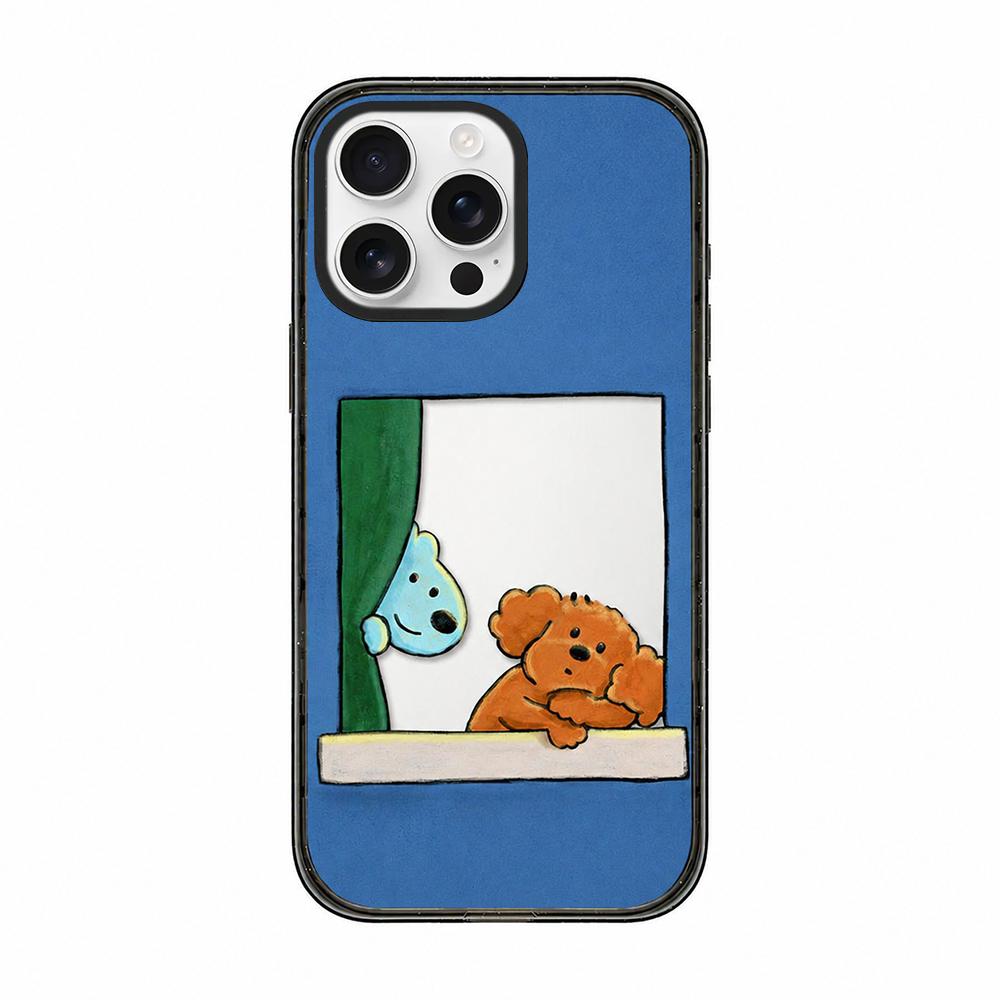 For iPhone 14 Pro Max Cute Dog Pattern Acrylic TPU Phone Case - Window Blue Dog and Brown Dog - EDA009696816D