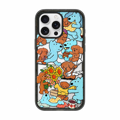 For iPhone 14 Pro Max Cute Dog Pattern Acrylic TPU Phone Case - Blue Brown Dog Friends - EDA009696816E