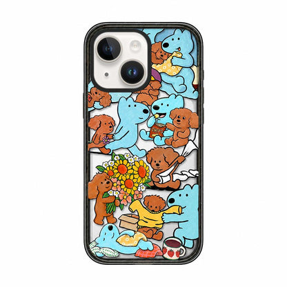 For iPhone 13 Cute Dog Pattern Acrylic TPU Phone Case - Blue Brown Dog Friends - EDA009696819E
