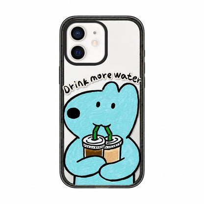 For iPhone 11 Cute Dog Pattern Acrylic TPU Phone Case - Blue Puppy Drinking Water - EDA009696823A