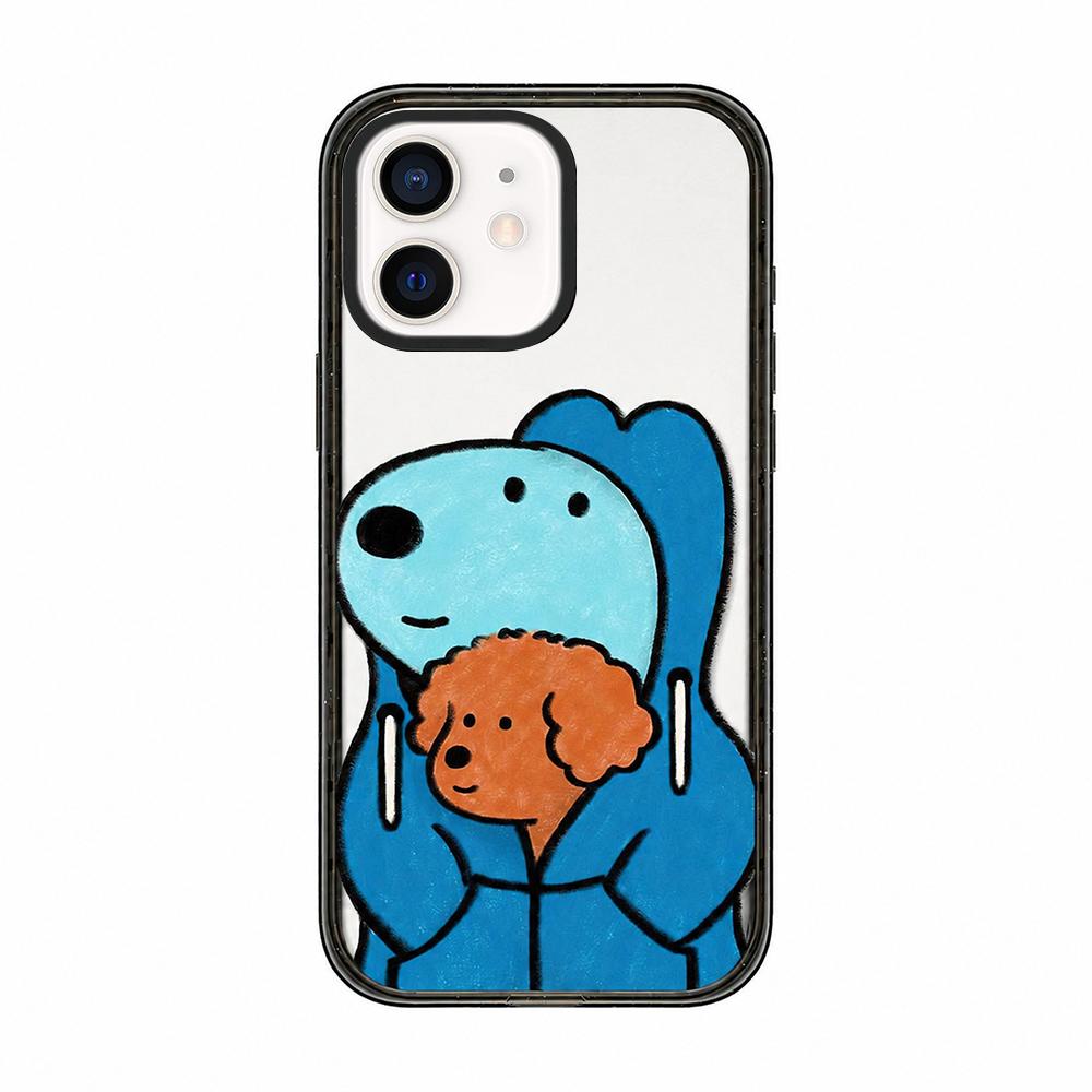 For iPhone 11 Cute Dog Pattern Acrylic TPU Phone Case - Blue Dog Hugging Brown Dog - EDA009696823C