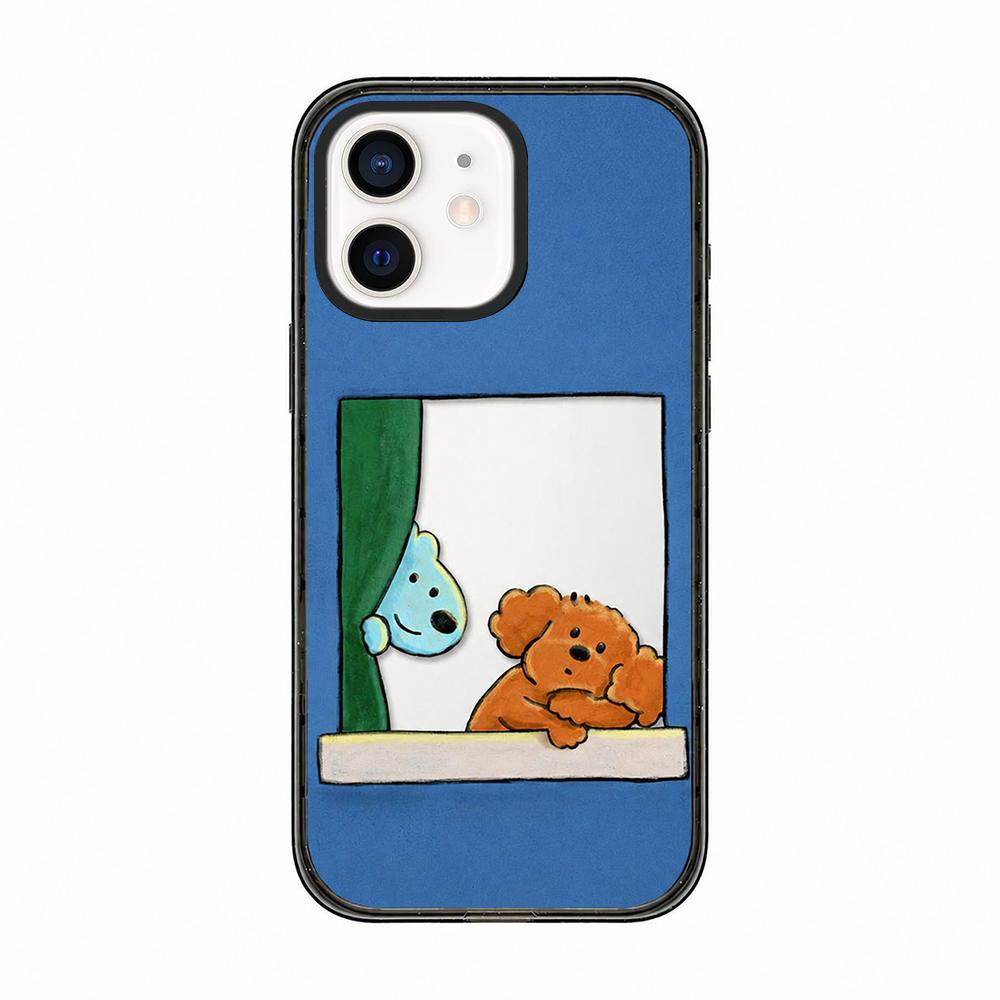 For iPhone 11 Cute Dog Pattern Acrylic TPU Phone Case - Window Blue Dog and Brown Dog - EDA009696823D