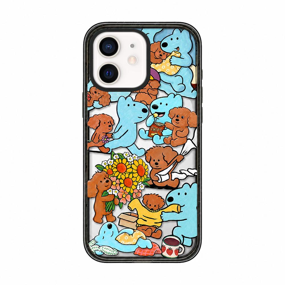 For iPhone 11 Cute Dog Pattern Acrylic TPU Phone Case - Blue Brown Dog Friends - EDA009696823E