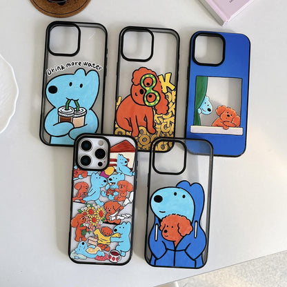For iPhone 14 Plus Cute Dog Pattern Acrylic TPU Phone Case - Blue Puppy Drinking Water - EDA009696813A