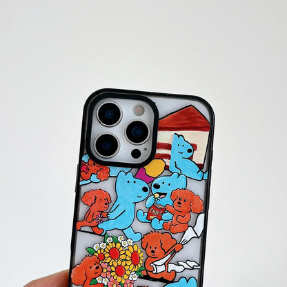 For iPhone Air Cute Dog Pattern Acrylic TPU Phone Case - Blue Dog Hugging Brown Dog - EDA009696804C