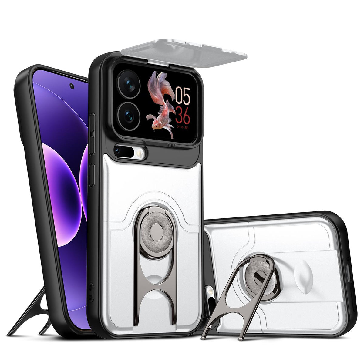 For Xiaomi 17 Pro Max Sliding Camera Cover 2 in 1 Rotating Holder Air Bag Shockproof Phone Case - Silvery - EDA009697103A