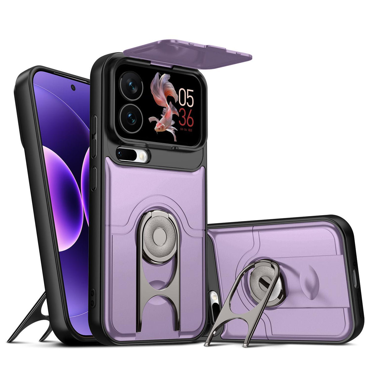 For Xiaomi 17 Pro Max Sliding Camera Cover 2 in 1 Rotating Holder Air Bag Shockproof Phone Case - Purple - EDA009697103C