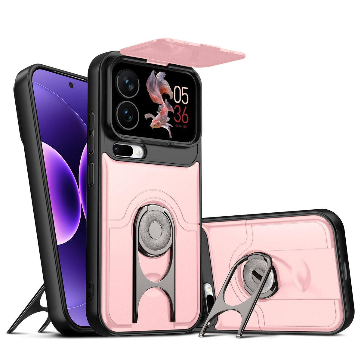 For Xiaomi 17 Pro Max Sliding Camera Cover 2 in 1 Rotating Holder Air Bag Shockproof Phone Case - Pink - EDA009697103E